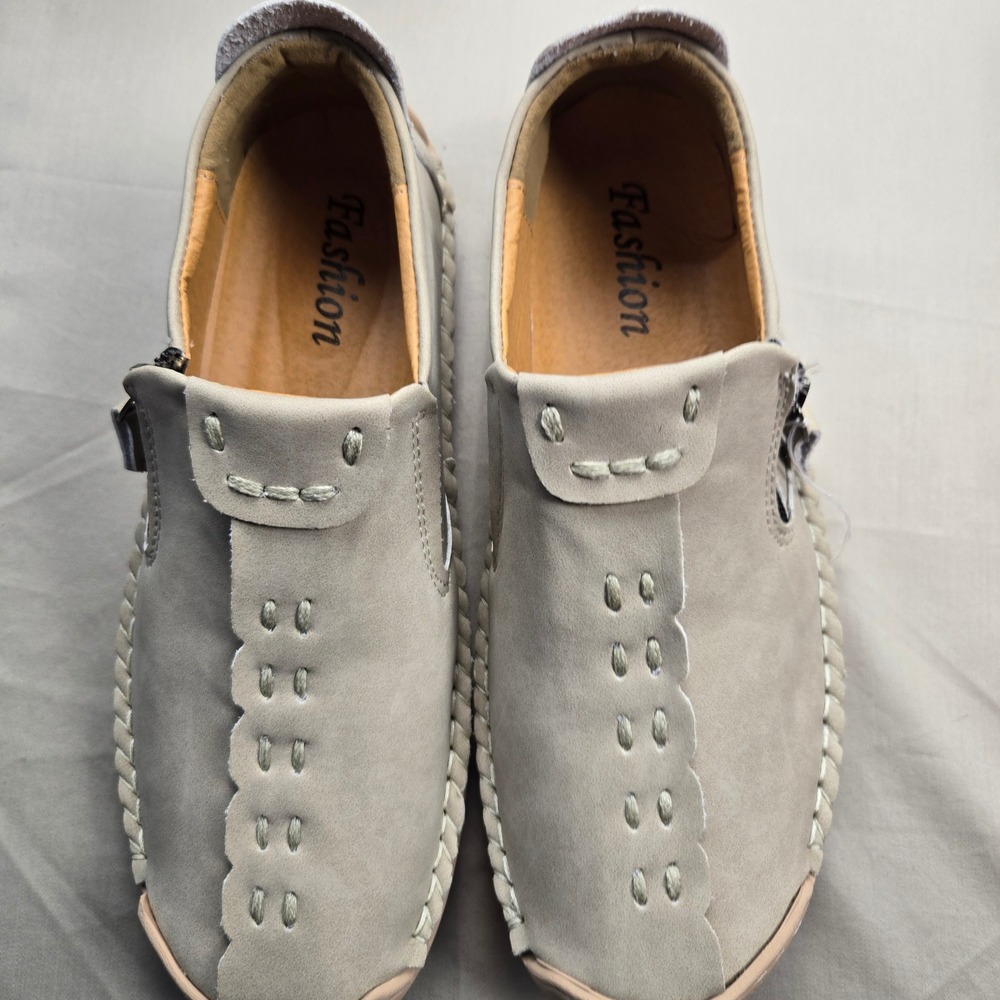 Mens Fashion Suede Slip On Loafers Side Zip Whipstitch Casual Driving Shoes